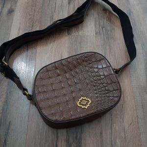 orYANY Brown and Gold Crocodile Embossed Crossbody Bag